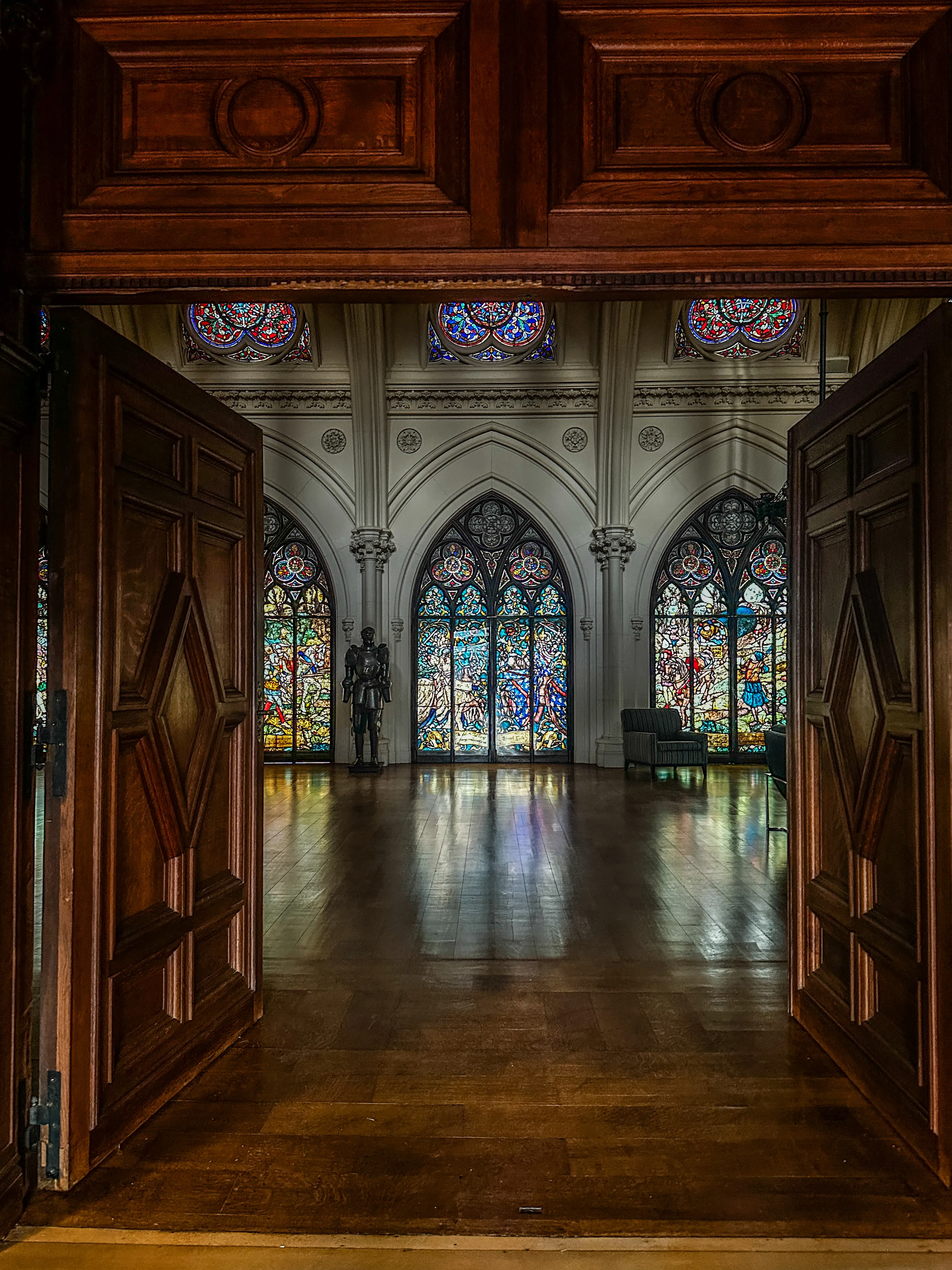 Belcourt of Newport interior with stained glass windows