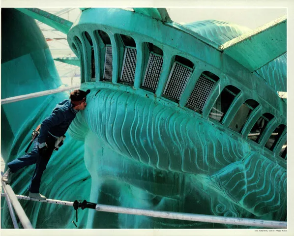 Worker during the Statue of Liberty restoration, 1984-1986